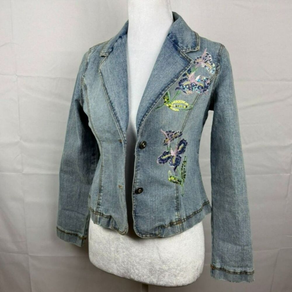 Candie's Y2K Floral Sequin Denim Blazer - XS